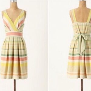 Anthropologie Eva Franco Yellow and Pink Sleeveless V-Neck Sundress